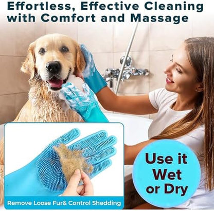 Pet Republique Silicone Bathing Gloves for Dogs, Cats, & Most Animals – Long Sleeve Grooming Glove with Foam Scrubbing Bristles - Image 2
