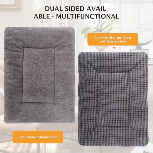 Reversible Dog Bed Mat with Plush and Corn Velvet,Soft Warm Pet Cushion, Dual Purpose Washable Sleeping Mattress Bed for Small Medium Large Dog and Cat XB004 (42"x28", Light Grey) - Image 5