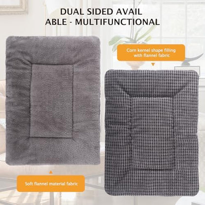 Reversible Dog Bed Mat with Plush and Corn Velvet,Soft Warm Pet Cushion, Dual Purpose Washable Sleeping Mattress Bed for Small Medium Large Dog and Cat XB004 (42"x28", Light Grey) - Image 5