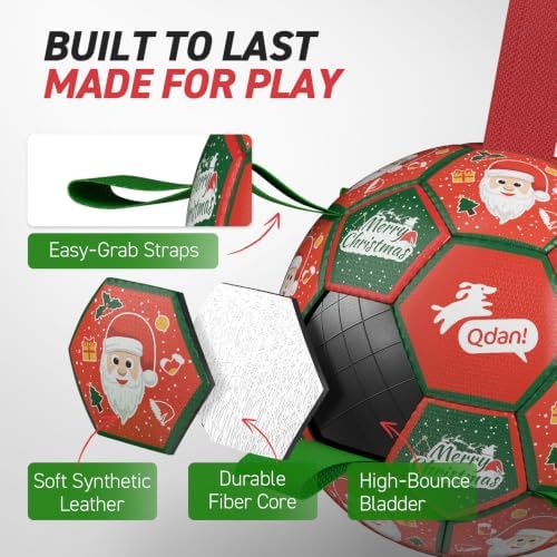 QDAN Christmas Dog Balls with Straps, Soccer Ball for Dogs for Small Medium Pet, Interactive Rope Toys, Puppy Birthday Gifts (6 Inch) - Image 7
