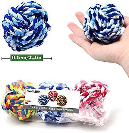 Pet Chew Toy, Knots Weave Cotton Rope, Biting Small Ball for Dogs & Cats, 3 in One Pack - Image 3