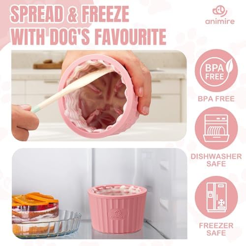 Dog Lick Bowl, Anxiety Relief Dog Licking Mat Freezer Treat Dispenser, Non-Slip Anti-Choking Silicone Slow Feeder Lick Bowl for Small Medium & Large Breed Dogs, BPA Free(Pink,S) - Image 3