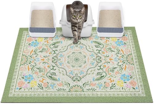 Glittme Cat Litter Mat with Non-Slip Bottom Litter Box Mat 40"X30" Litter Trapping Mat Easy to Clean Washable Cat Food Mat for Kitty,XL by Glittme