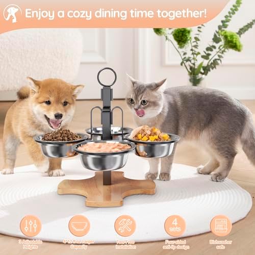 Adjustable Elevated Cat Bowls with Stand, Raised Food & Water Bowl Set - Image 4