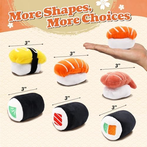CiyvoLyeen Plush Sushi Catnip Toys for Indoor Cats 6 Pack - Image 3