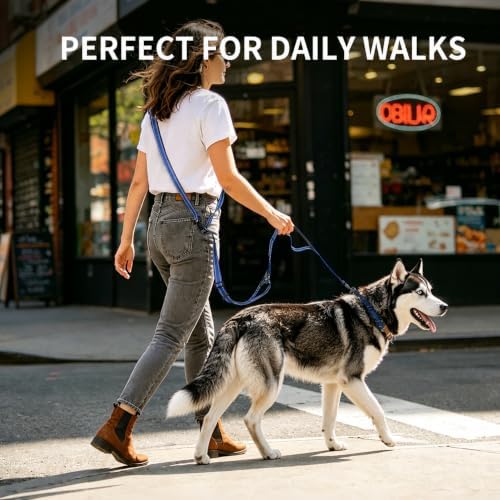 Hands Free Dog Leash by Kazazoo, Adjustable 6-9 FT Waist & Crossbody Leash with Quick Off Buckle, Reflective Stitches for Walking, Jogging,Medium to Large Dogs Blue-L - Image 4