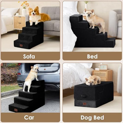 EHEYCIGA Dog Stairs for Bed 22.5" H, 5-Step Extra Wide Dog Steps, Black - Image 7