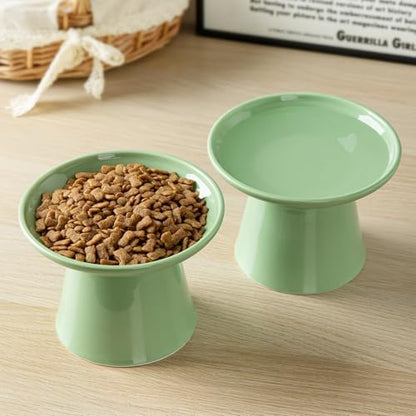 Ceramic Elevated Cat Food Bowls,6.2" Wide,2-Pack,Green - Image 6