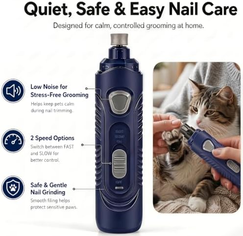 Pet Nail Grinder for Dogs and Cats, 2-Speed Electric Dog Nail Trimmer, Extral Steel Pet Nail Clipper, Rechargeable 2000mAh Nail Grinder for Small Medium Large Dogs with 2 LED Lights, Blue - Image 4