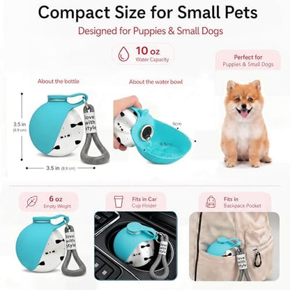 Portable Dog Water Bottle for Walking, 10oz Stainless Steel Pet Water Dispenser with Foldable Silicone Bowl, Leak-Proof Puppy Water Bottle for Small Dogs&Cats,Travel Hiking Outdoor Use(Blue Bow Print) - Image 4