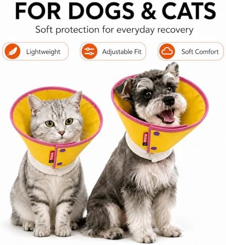 Soft Dog Cone Collar for Dogs & Cats, Adjustable Elizabethan Recovery Collar, Lightweight EPE Material, Post-Surgery Wound Protection (Yellow, S) - Image 6