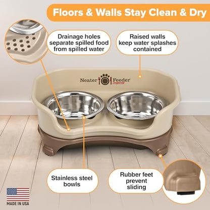 Neater Feeder Express Mess Proof Dog Bowls Elevated for Small Breeds under 15 Lb, Made in USA, No Spill Raised Dog Food Bowl Stand, Stainless Steel Food and Water Bowl Set, Feeding Station, Cappuccino - Image 6