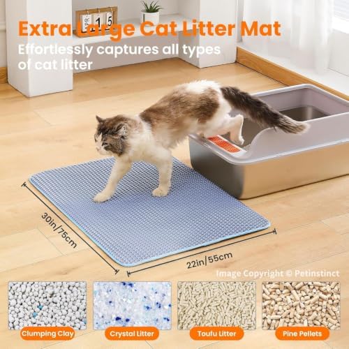 Extra Large Cat Litter Mat, Double Layer Honeycomb Design, Blue - Image 2