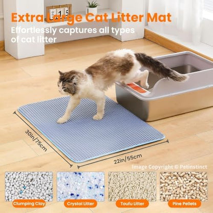 Extra Large Cat Litter Mat, Double Layer Honeycomb Design, Blue - Image 2