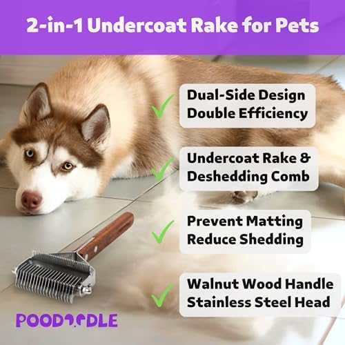 2 in 1 Dogs Cats Dematting Grooming Comb, Perfect Deshedding Undercoat Rake for Poodle & Goldendoodle, Efficiently Detangling Shedding Loose Hair & Matted Fur, All Long Haired Pet (Dark) - Image 2