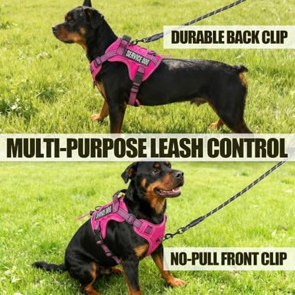 Dog Harness and Leash Set for Large Dogs, No Pull Tactical Dog Harness, Service Dog Vest with Name Patches, Adjustable Reflective Military Dog Harness with Handle & MOLLE for Training, Rose Red, L - Image 6