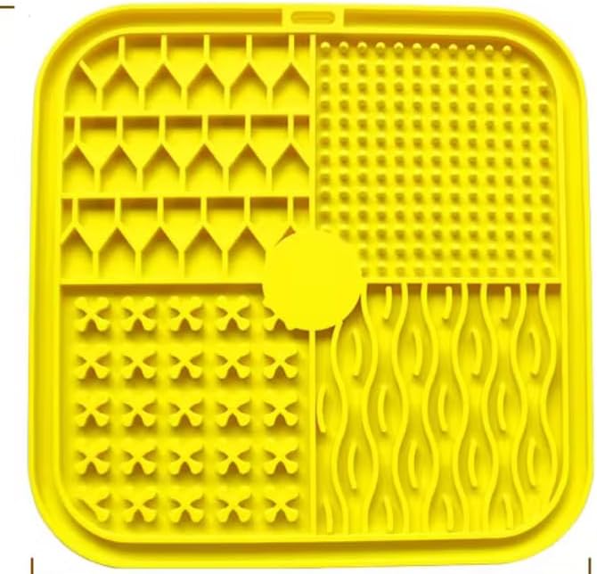 Dog, cat Silicone Food Grade Licking mat Slow Feeder Great for Yogurt,Peanut Butter Cold Smear Treats (Yellow, Medium) - Image 2