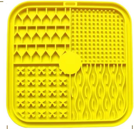Dog, cat Silicone Food Grade Licking mat Slow Feeder Great for Yogurt,Peanut Butter Cold Smear Treats (Yellow, Medium) - Image 2