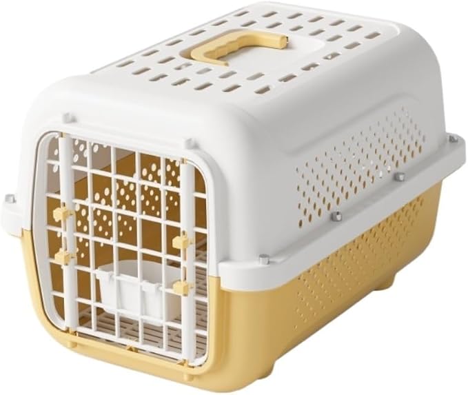 Portable Pet Airline, Durable PP + Breathable Grid Material, Detachable Design, Compliant with Airline Shipping Standards(Milk Yellow Diaper Board Hanging Bowl)