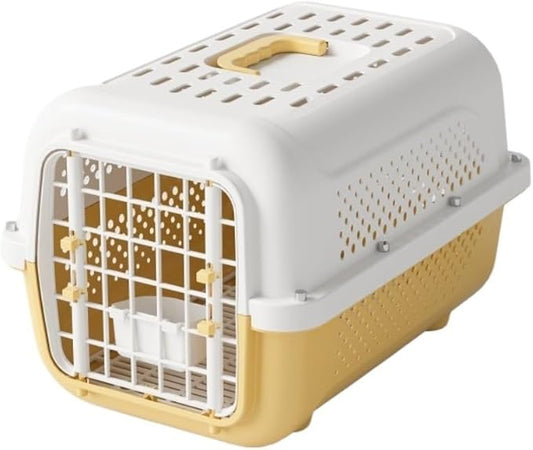 Portable Pet Airline, Durable PP + Breathable Grid Material, Detachable Design, Compliant with Airline Shipping Standards(Milk Yellow Diaper Board Hanging Bowl)