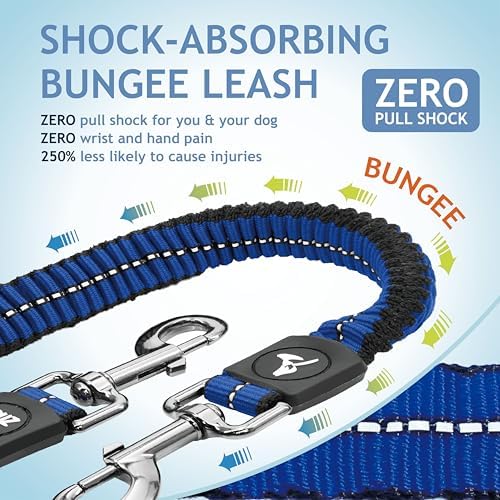 Kruz Double Dog Leash for Two Dogs (Width - 5/8”, Length 14”-27”) Dual Leash Coupler with Tangle-Free Swivel, Shock-Absorbing Reflective Bungee for Comfortable Walking & Training (Blue, Small) - Image 3