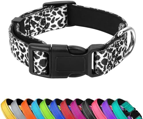 Reflective Dog Collar, Adjustable Neoprene Padded,Black White Cow,L by PWOD