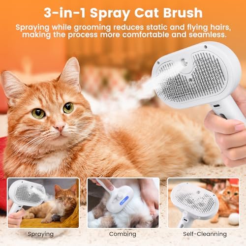Self Cleaning Pet Steam Brush for Indoor Cats & Dogs Shedding & Grooming - Image 6