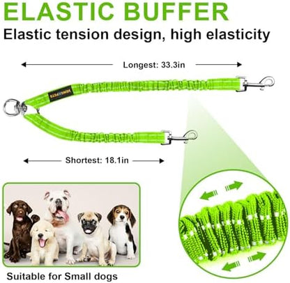 MingXpet 2 Dog Leash, Dog Leash for 2 Dogs, 360° Swivel No Tangle Double Walking Training Leashes for Large Dogs that Pull, Comfortable Shock Absorbing Reflective Bungee, Green - Image 2