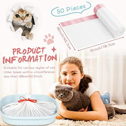 Colarr 50 Count Large Cat Litter Box Liners with Drawstring Thick Plastic - Image 2