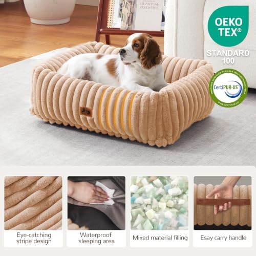 Washable Dog Bed Small Medium Size Dog, Rectangle Orthopedic Pet Bed for Car and Indoor,Fluffy Memory Foam Dog Beds with Anti-Slip Bottom,Camel (25x21x7 inches) - Image 2