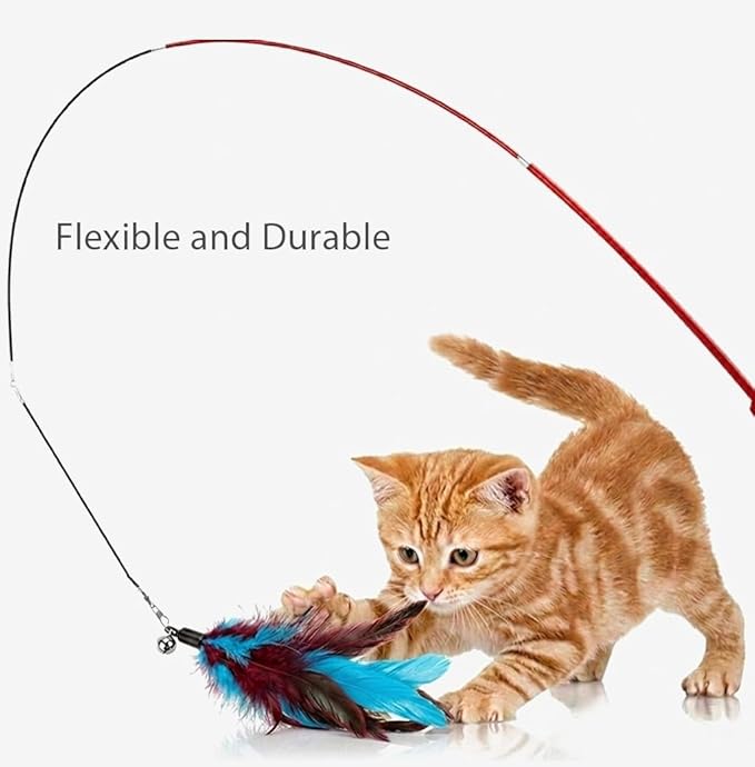 Cat Toys for Indoor Cats 12 Pack, Interactive Kitten Toy Set with Retractable Wand, Feather Refill, Door Hanging Toy & Silvervine Sticks, Self Play Cat Toys for Bored Cats Exercise & Hunting Instinct