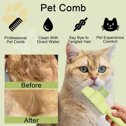 Dogs and Cats Comb with Release Button, Pet Hair Removal Tools with Safe Stainless Steel Teeth for Deshedding, Cat Grooming Supplies for Long/Short Hair, Cat Brush for Shedding, Green - Image 3
