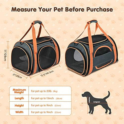 Cat Carrier TSA Airline Approved with Ventilation for Small Medium Cats Dogs Puppies, Dog Carrier with Big Space, 5 Mesh Windows, 4 Open Doors for Comfortable Travelling. - Image 6