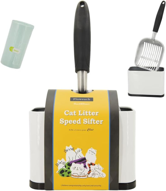 Heavy-Duty Cat Litter Scoop with Holder&Litter Bags, Metal Cat Scooper with Bags, Aluminum Kitty Poop Sifting Shovel Captures All Clumps, Speed Sifter Litter Box Scooper with Cats Caddy by Unknown