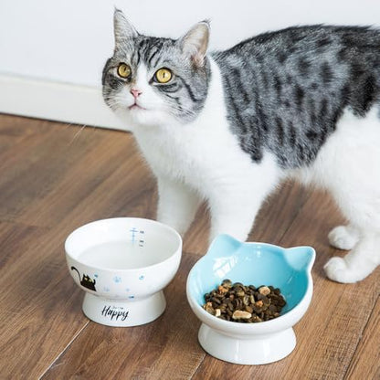 Porcelain Raised cat Bowl, 15-Ounce Raised Porcelain pet Bowl - Protects Your pet's Spine, Large-Capacity Non-Overflowing pet Bowl with Anti-Slip Strap, Dishwasher Safe (Blue) - Image 7