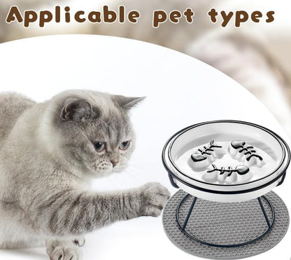 2PCS Raised Cat Bowl - Improved Design, Elevated Puzzle Feeder, Anti Vomit & Obesity Prevention, Slow Down Eating Speed