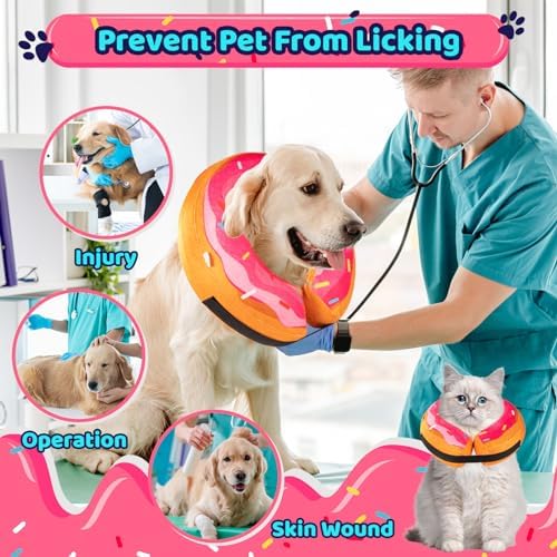 Grand Line Donut Inflatable Collar for Dogs and Cats, Soft Recovery Dog Cone After Surgery, Protective Pet Neck Cone for Small, Medium, Large Dogs, Not Block Vision (Pink, XL) - Image 2