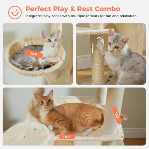 69" Tall Cat Tree for Indoor Cats Large Adult, Multi-Level Cat Tower - Image 5