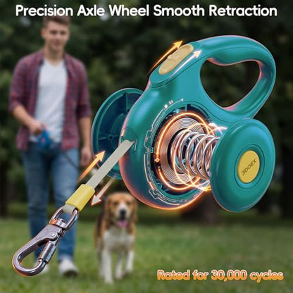 Retractable Dog Leash 10FT for Small & Medium Dogs, Sturdy Heavy-Duty Nylon Tape with Secure Locking Carabiner & Poop Bag Holder, Smooth One-Hand Control, Anti-Slip Handle, Tangle-Free Design (Green) - Image 2