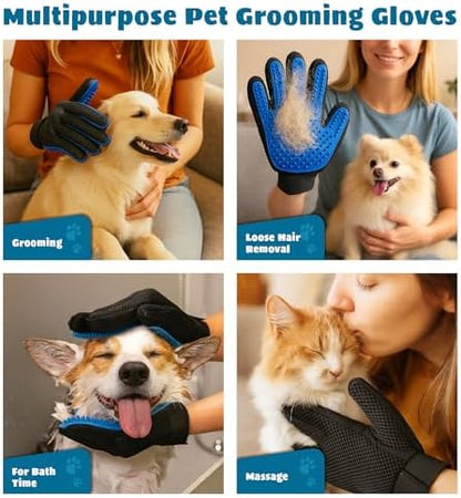 Pet Grooming Gloves – Efficient Dog & Cat Grooming Gloves 2-in-1 Deshedding Glove & Massage Mitt for Bathing, Washing & Shedding, Safe for Short/Long Hair – 2pcs (Blue) - Image 3