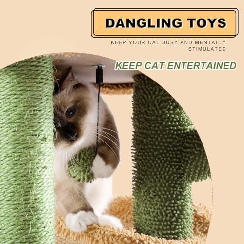 MUTTROS Cactus Cat Tree, Multi-Level Cat Tower with Large Metal Carpet Hammock, Cat Scratching Post for Indoor Cats with Condo & Replaceable Toy Ball, Green - Image 4
