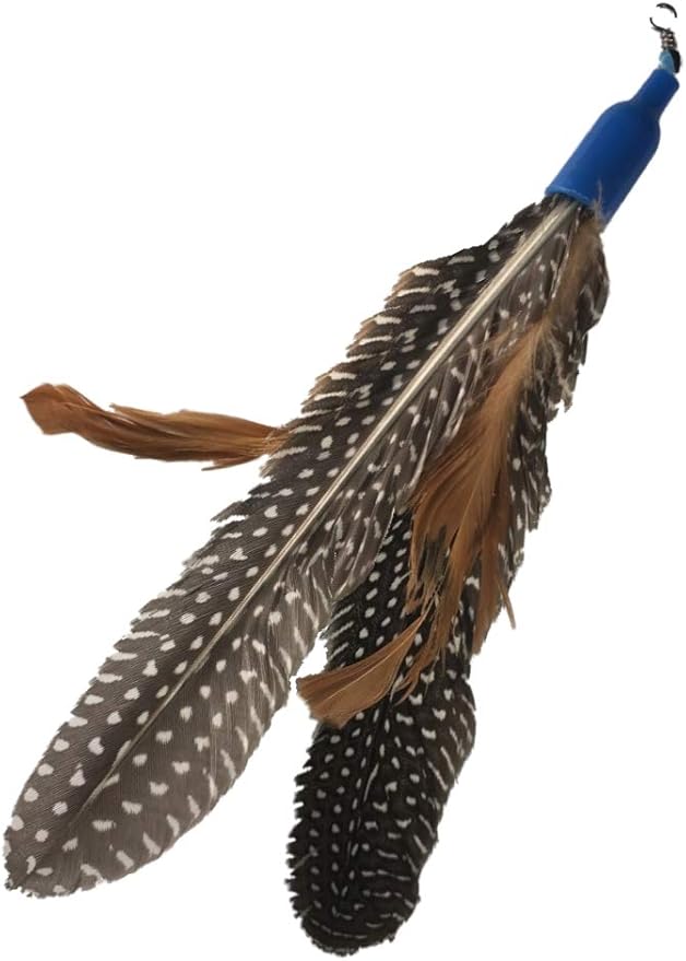 Free Cat Wand Toy with Feather and Bells and Replacement Feathers (24 Pack) Refill for Da Bird GoCat Toy Top Choice Teaser Interactive Play for Kittens All Natural Genuine Guinea Feathers
