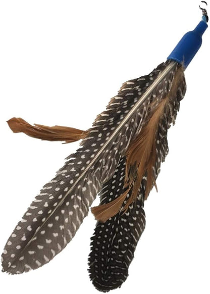 Free Cat Wand Toy with Feather and Bells and Replacement Feathers (24 Pack) Refill for Da Bird GoCat Toy Top Choice Teaser Interactive Play for Kittens All Natural Genuine Guinea Feathers