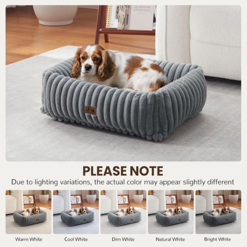 Washable Dog Bed Small Medium Size Dog, Rectangle Orthopedic Pet Bed for Car and Indoor,Fluffy Memory Foam Dog Beds with Anti-Slip Bottom, Grey (25x21x7 inches) - Image 3