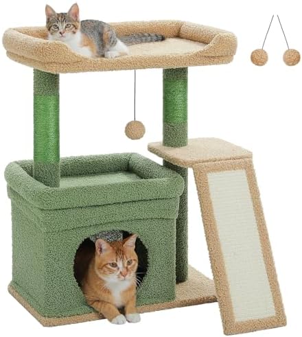 PEQULTI Small Cat Tree Tower for Indoor Cats with Large Perch, Green by PEQULTI