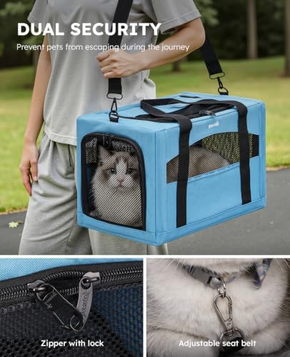 Pecute Cat Carrier Stable, Pet Carrier with Privacy Partition,Light Blue - Image 3