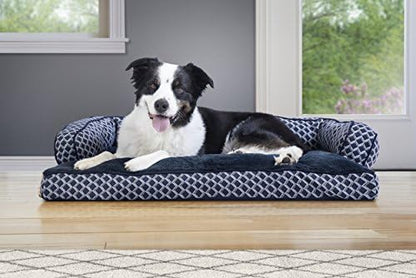 Furhaven Pillow Dog Bed for Large/Medium Dogs w/ Removable Bolsters & Washable Cover - Plush & Woven Decor Comfy Couch Sofa - Diamond Blue, Large - Image 3