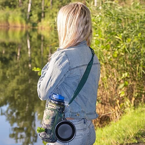 Made Easy Kit Water Bottle Carrier with Pocket for Dog Poop Waste Bags and Adjustable Padded Shoulder Strap (Tall & Large (40oz) with Bowl, Camo, Green) - Image 4