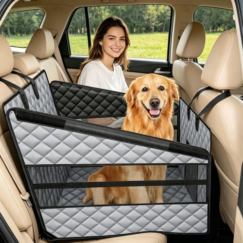 Large Dog Car Seat, Back Seat Extender for Dogs with Mesh Windows, Foldable Pet Car Seat with Hard Bottom, Waterproof Pet Seat Cover for Cars, Trucks and SUVs by XLYLKS