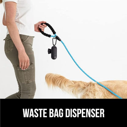 GORILLA GRIP Dog Leash, Heavy Duty Reflective Rope Leashes for Large, Medium, Small Breed Dogs, Puppy Training Essential for Walks, Hikes, Soft Handle, Rotating Metal Clip, Waste Bag Dispenser, Blue